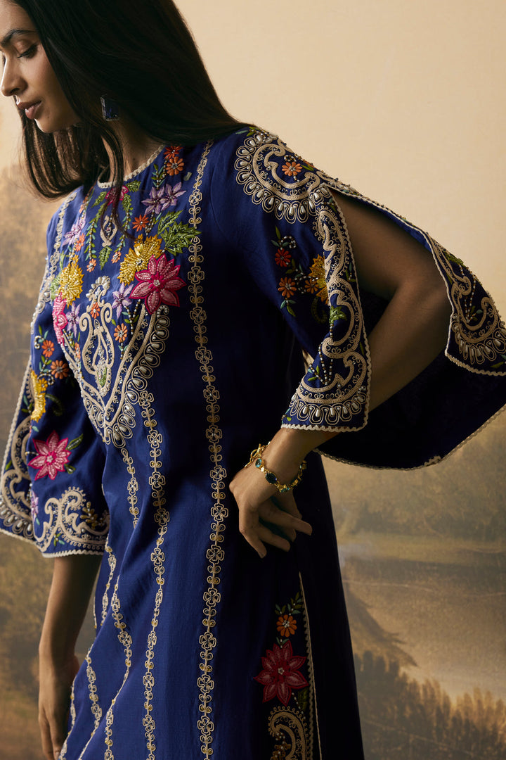 Cobalt Blue Multicoloured Floral Kurta With Pants