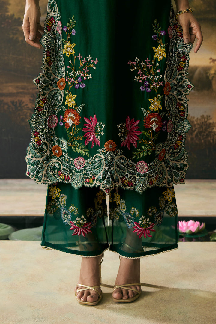 Emerald Green Paisley Detail Kurta With Pants
