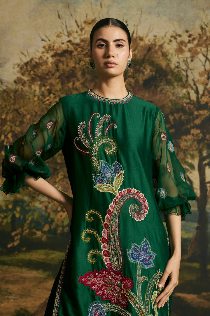 Emerald Green Paisley Detail Kurta With Pants