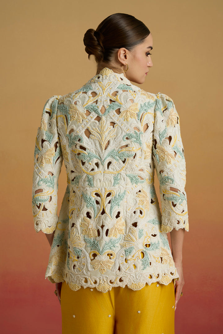 Ivory Cordwork and Beadwork Peplum Jacket