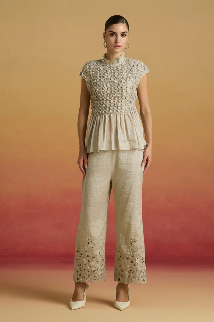 Silver Beaded Smocked Top