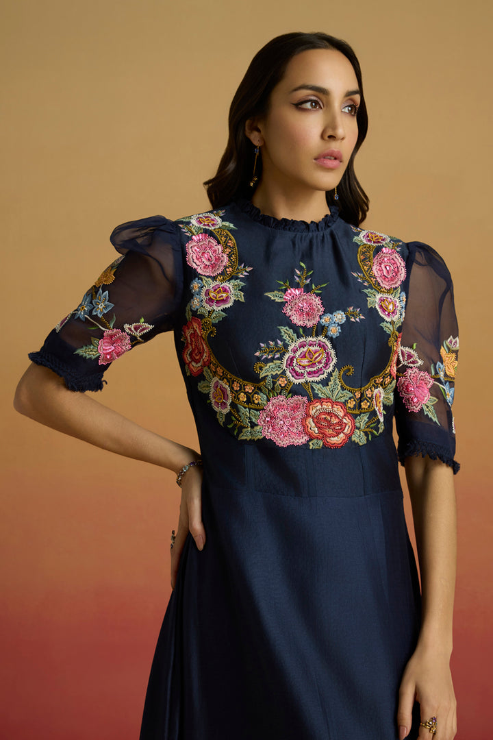 Indigo Floral Asymmetric Dress