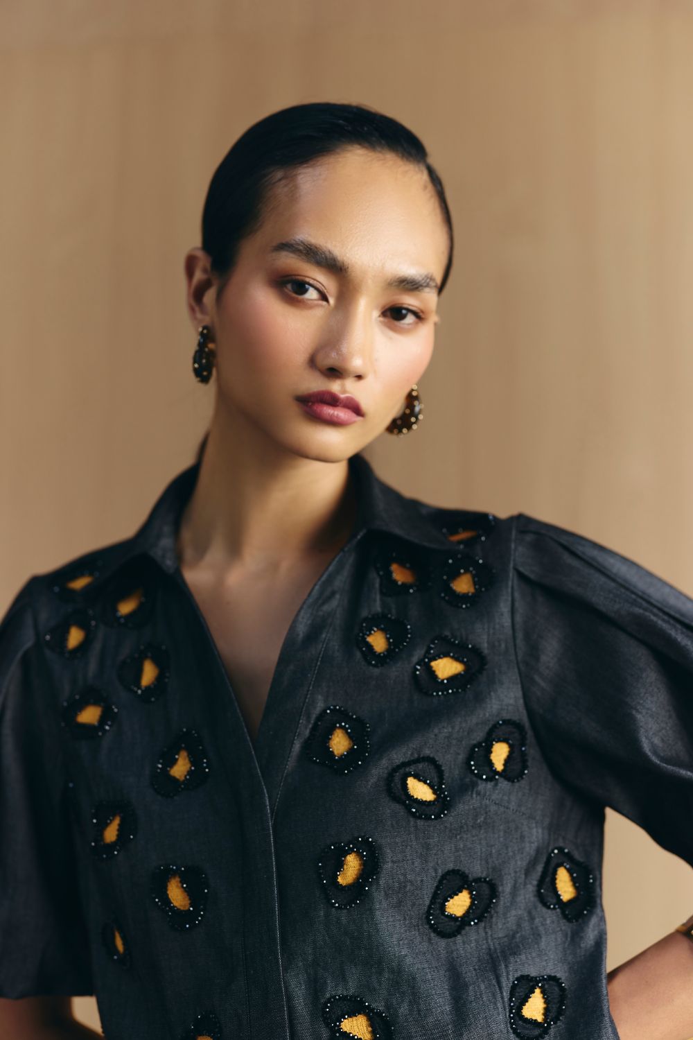 BLACK DENIM EMBELLISHED DRESS