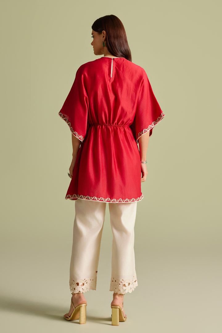 Red Embroidered Yoke Detail Kaftan
