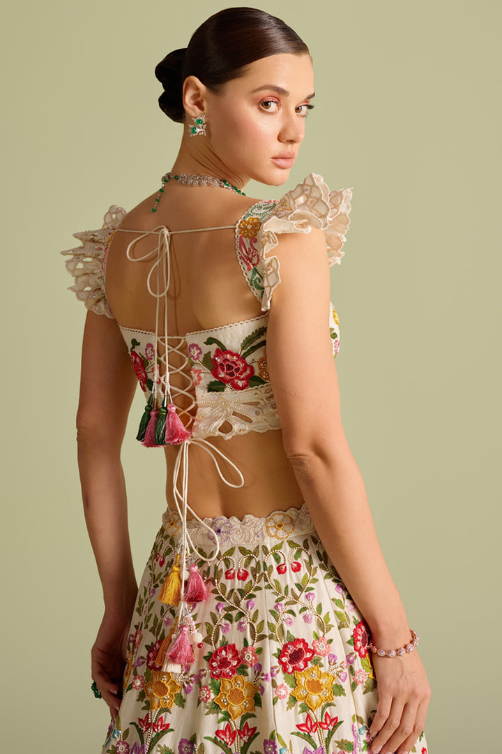 Ivory Multicolour Floral Embroidered Bustier