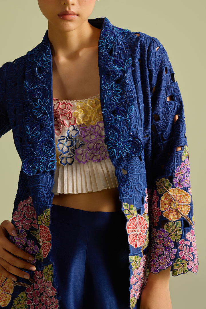 Indigo Hydrangea Mosaic Flared Jacket