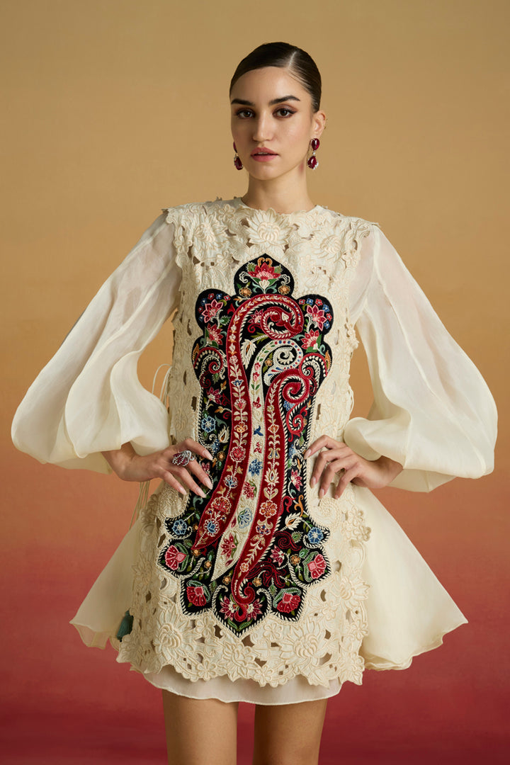 Ivory Cutwork Layered Dress
