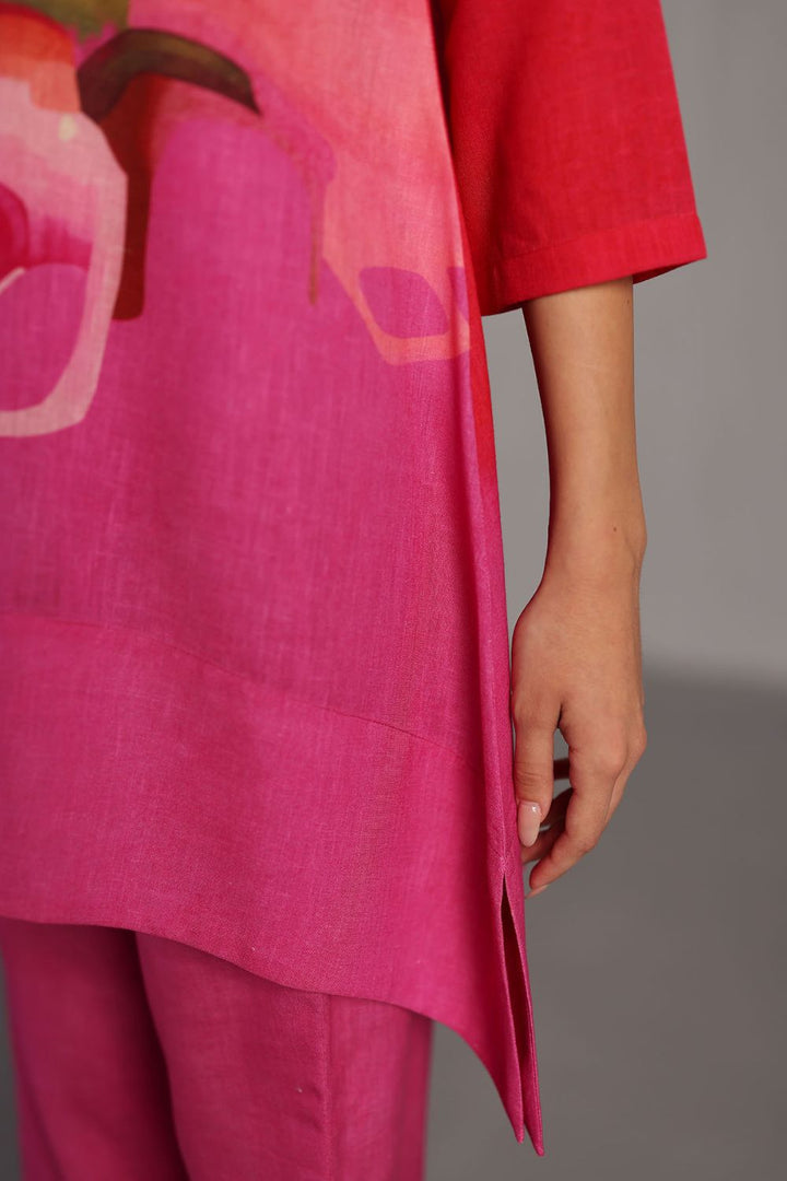 Diffuse fuchsia pink kurta set