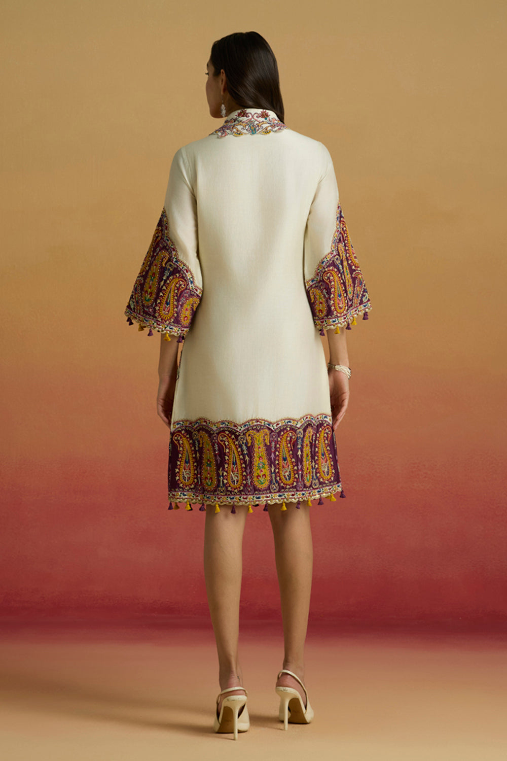 Ivory and Plum Colourblock Paisley Dress