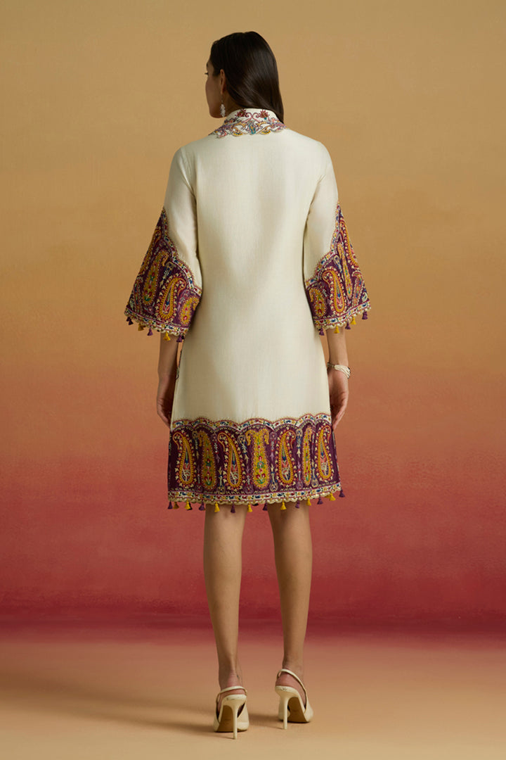 Ivory and Plum Colourblock Paisley Dress