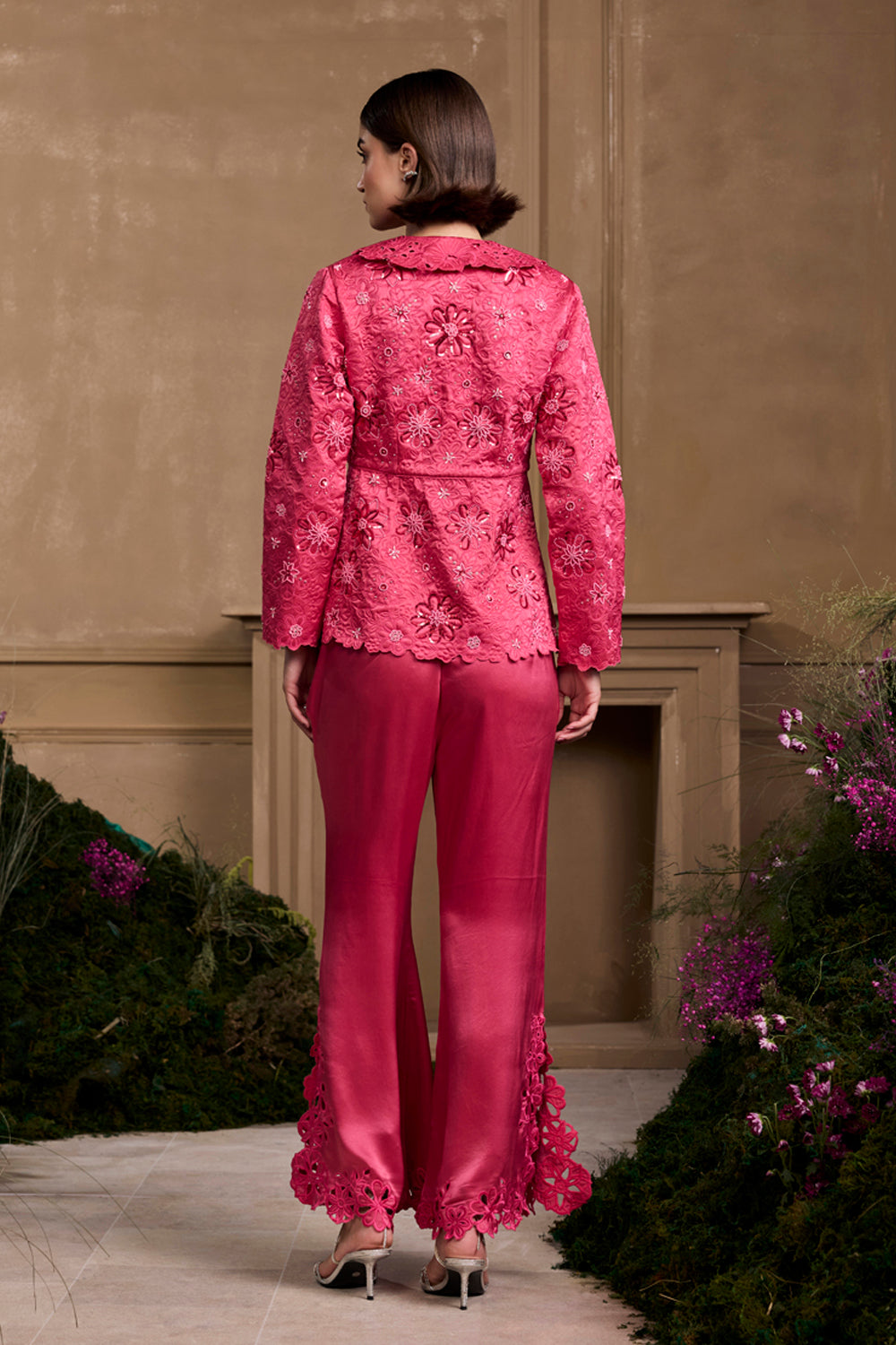 Fuchsia Cutwork Bell Bottom Pants