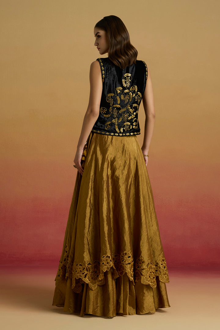 Gold Cutwork Layered Lehenga