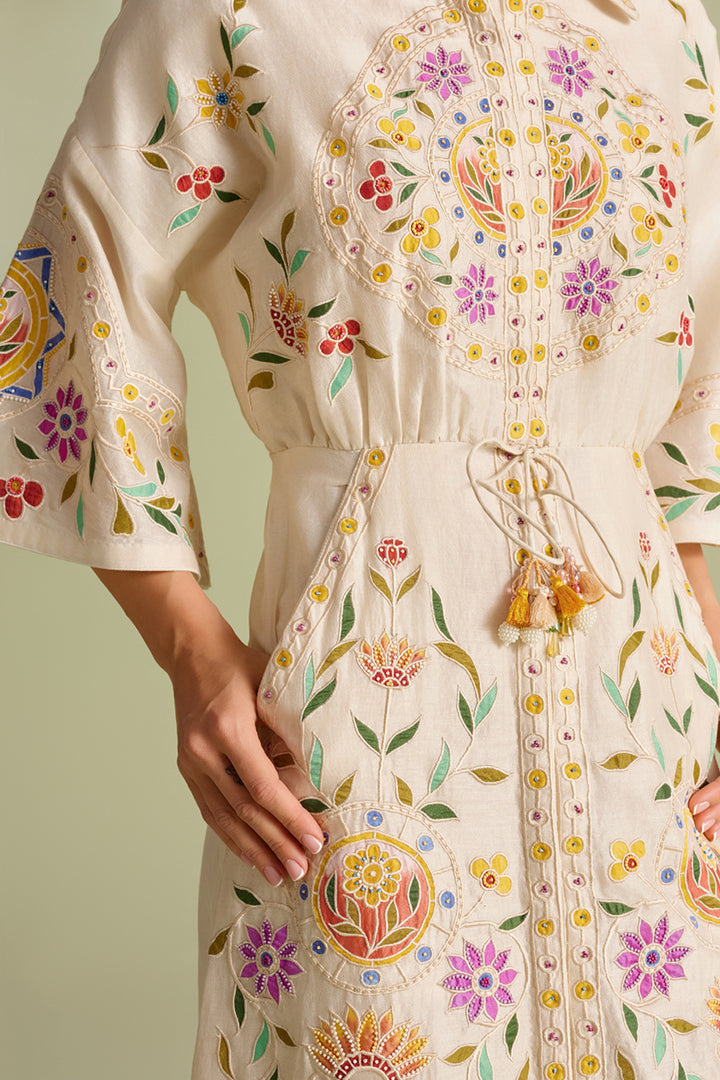 Ivory Applique Shirt Dress