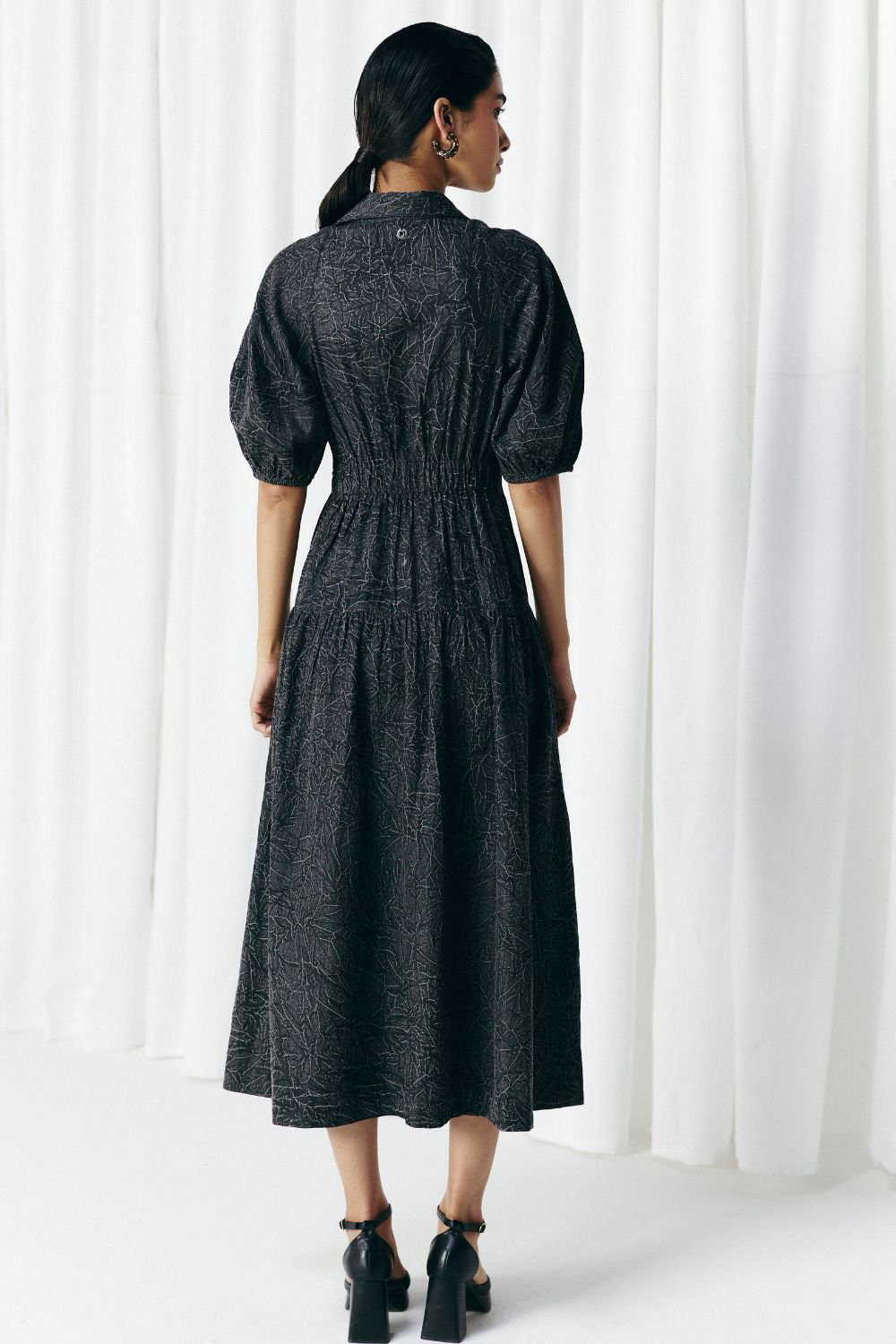WASHED DENIM EMBELLISHED DRESS