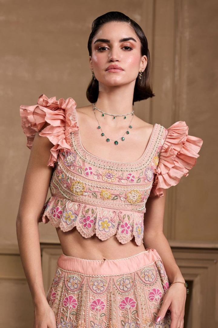 Soft Pink Contrast Ruffled Bustier
