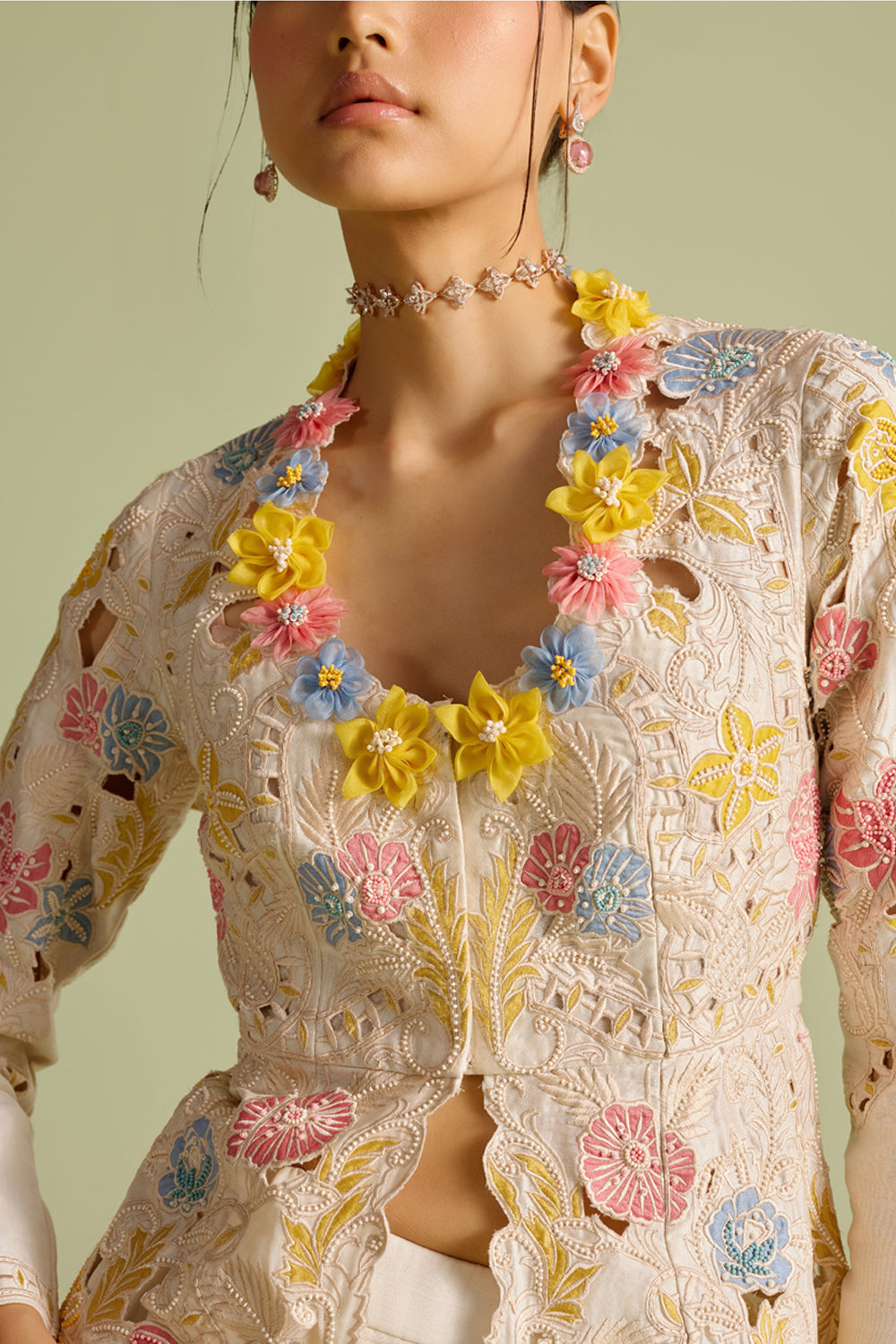 Ivory Pastel Embroiered Peplum Jacket