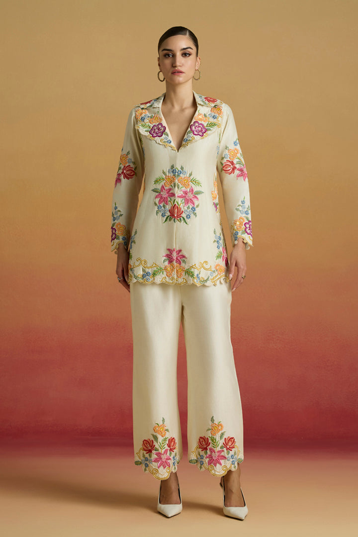 Ivory Threadwork and Beadwork Pants