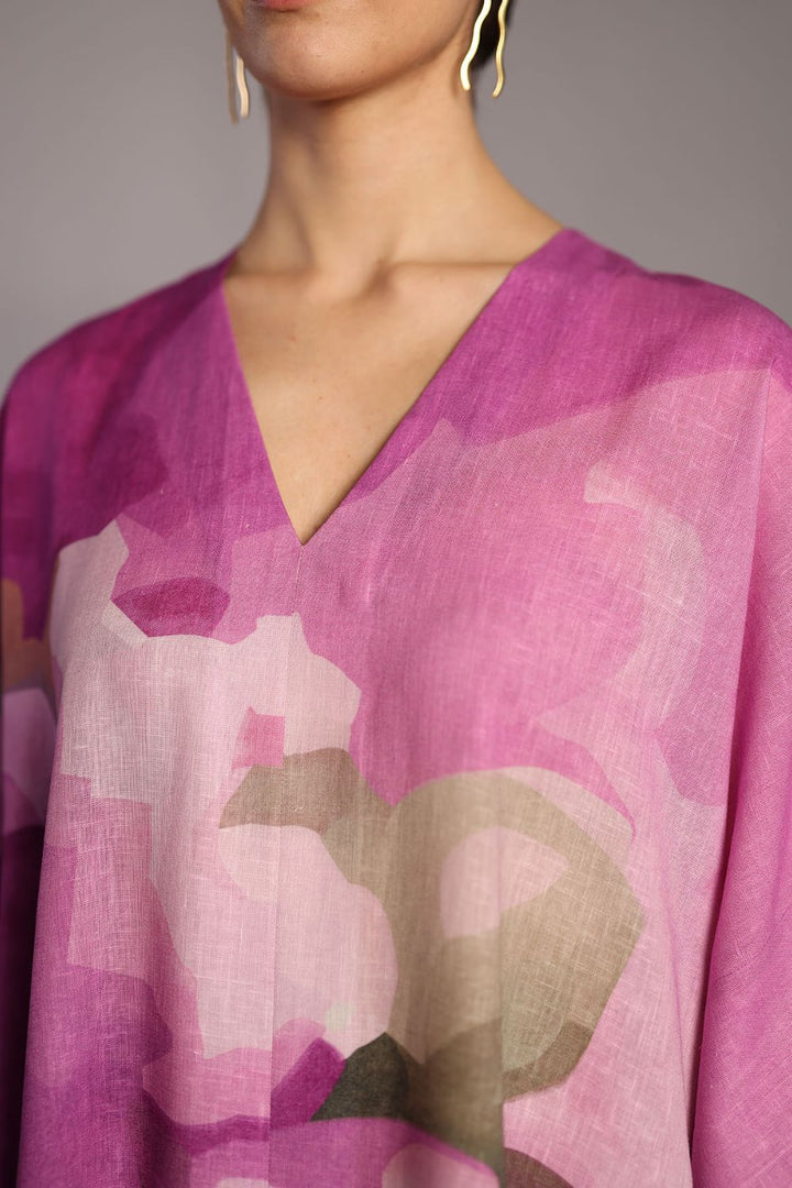 Diffuse beetroot & light grey long dress