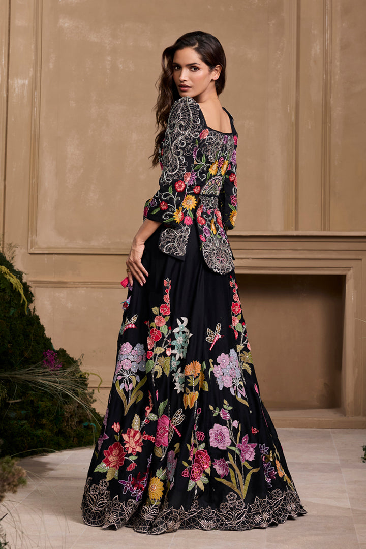 Black Floral Embroidered Lehenga