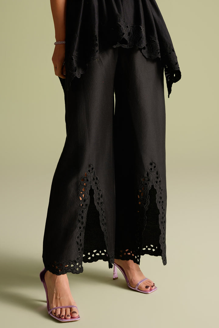 Black Cutwork Bell Bottom Pants