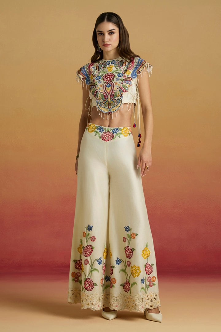 Ivory Floral Embroidered Sharara