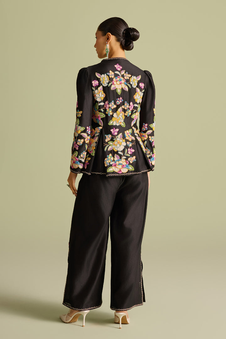 Black Cordwork and Beadwork Flared Pants