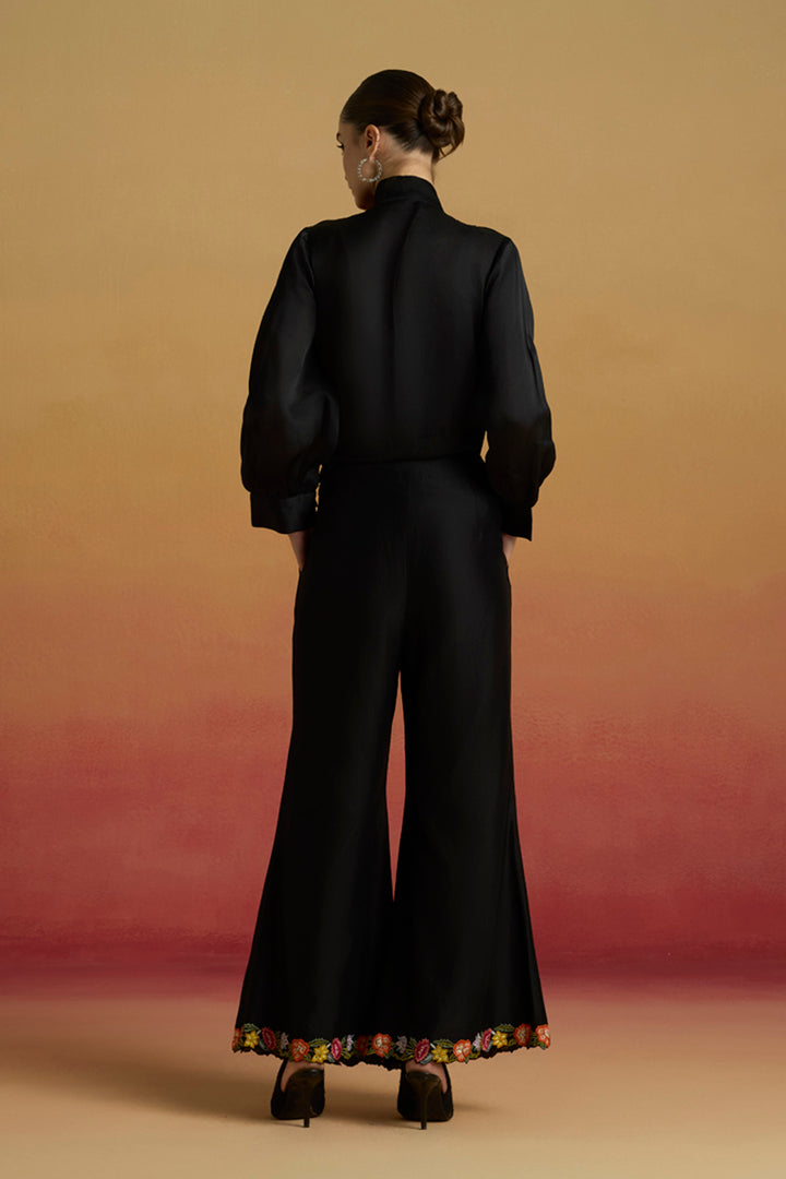 Black Cutwork Bib Layered Shirt