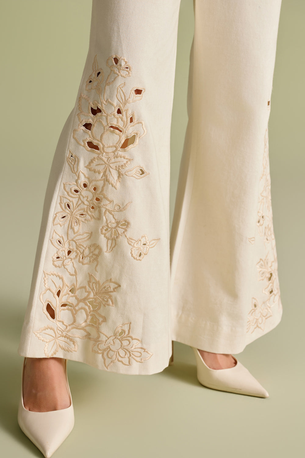 Ivory Cutwork Flared Pants
