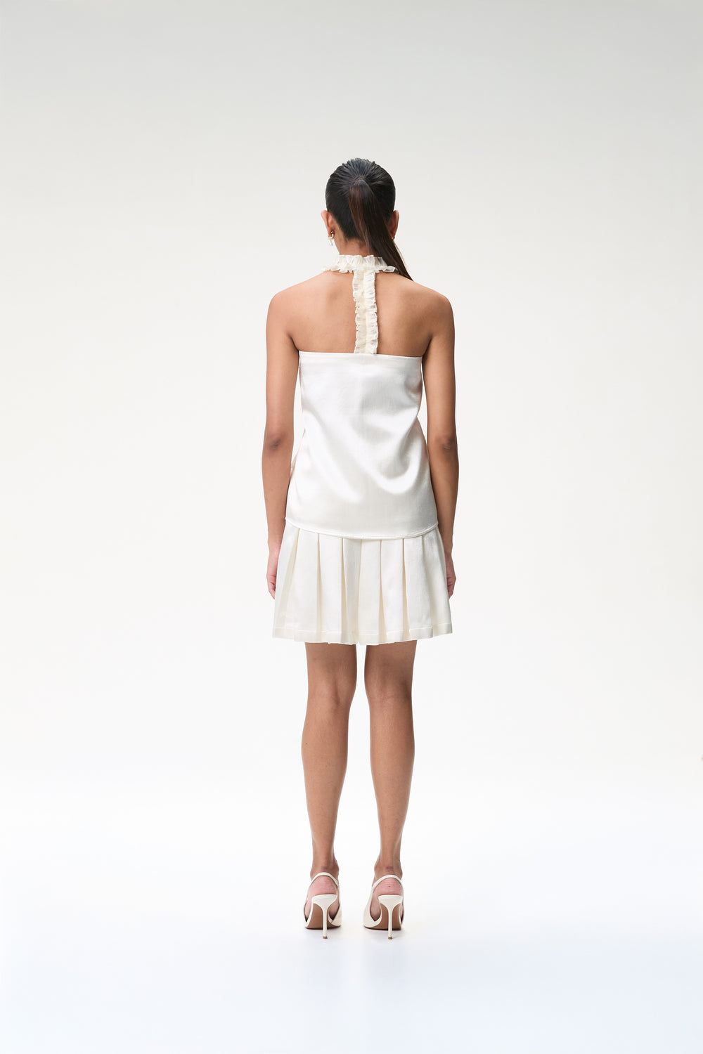 Ivory Halter Neck Top With Ruffle Detail