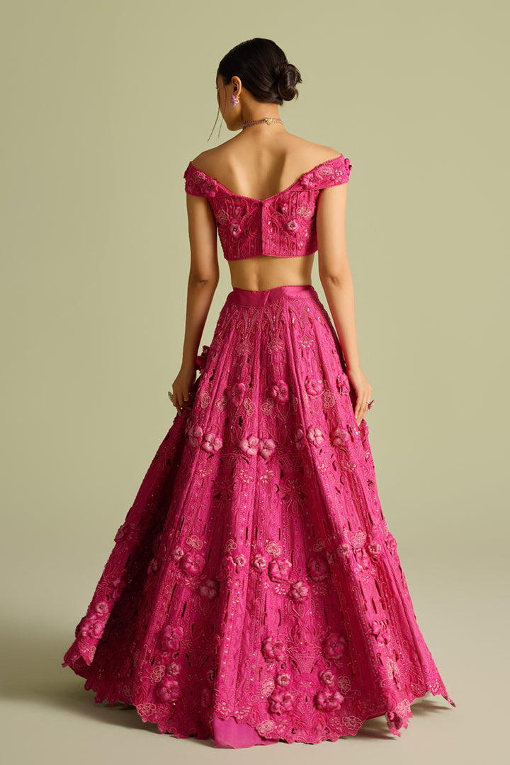 Fuchsia Cutwork and 3D Applique Bustier