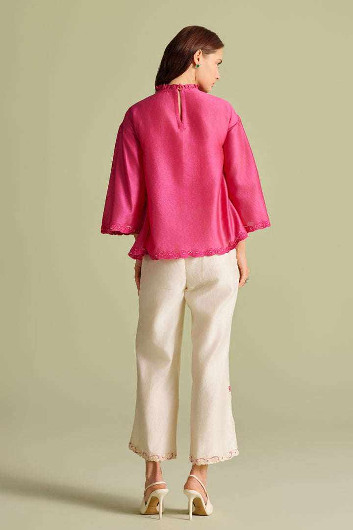 Fuchsia Mesh Yoke Detail Top