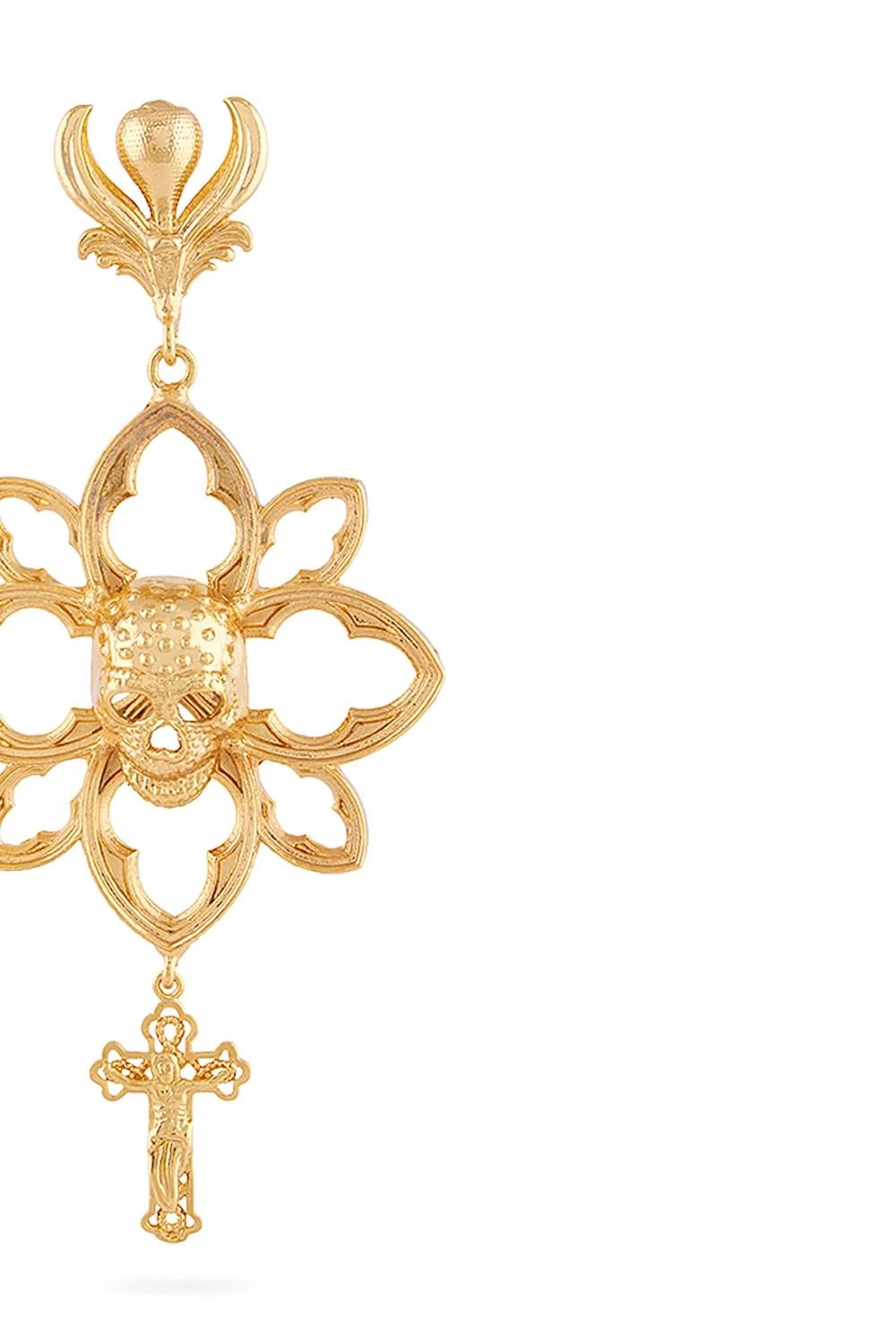 Skull Floral Earrings (Gold)