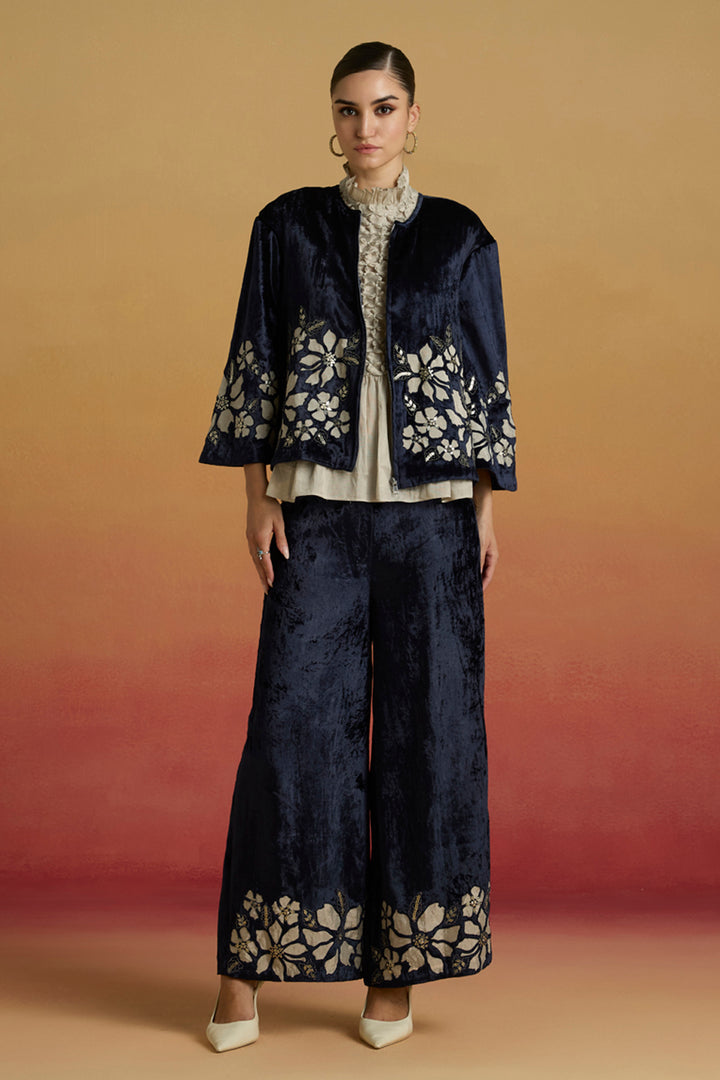 Indigo Contrast  Silver Applique Short Jacket