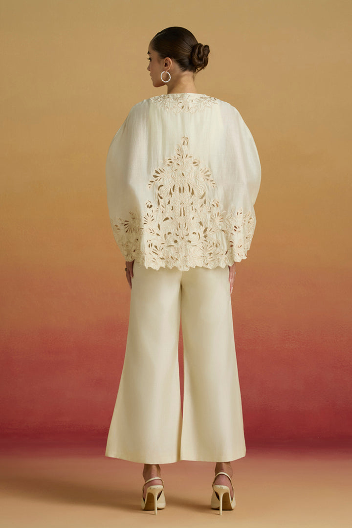 Ivory Embroidered Cape Jumpsuit
