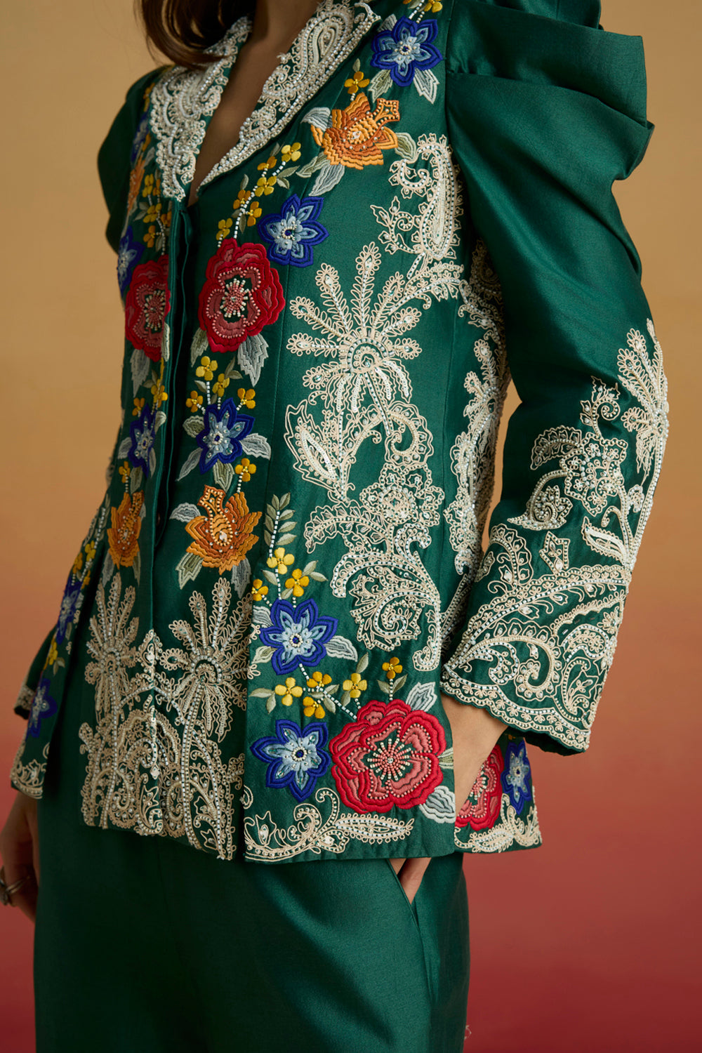 Emerald Contrast Cordwork Panelled Jacket