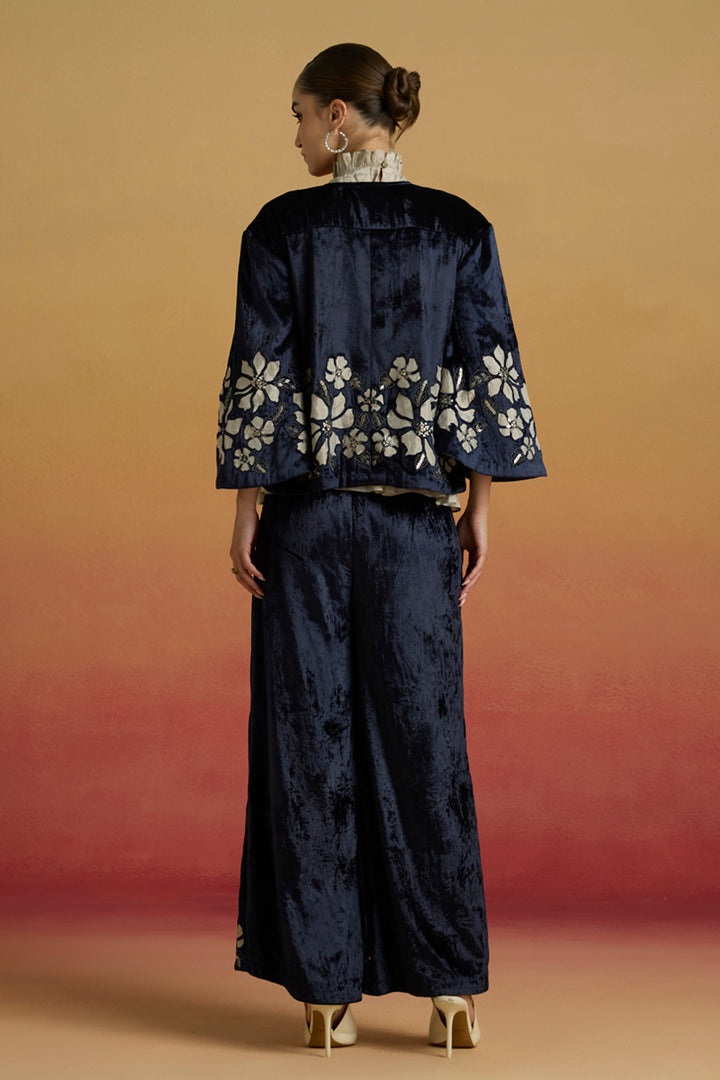 Indigo Contrast Silver Applique Flared Pants