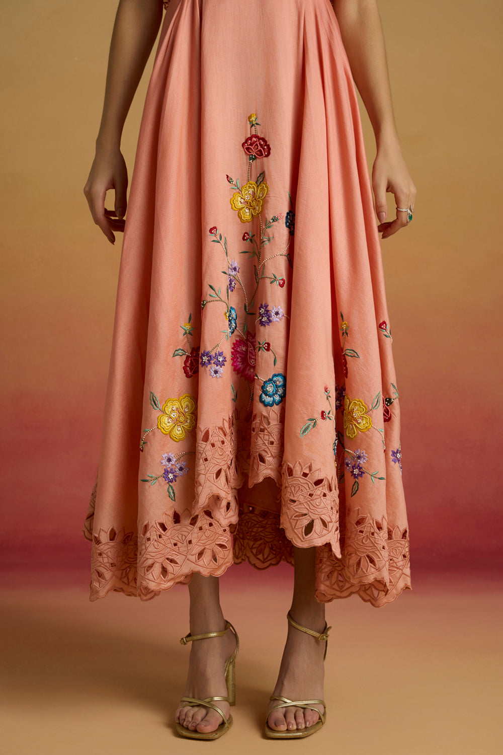 Apricot Cape Detail Flounce Dress