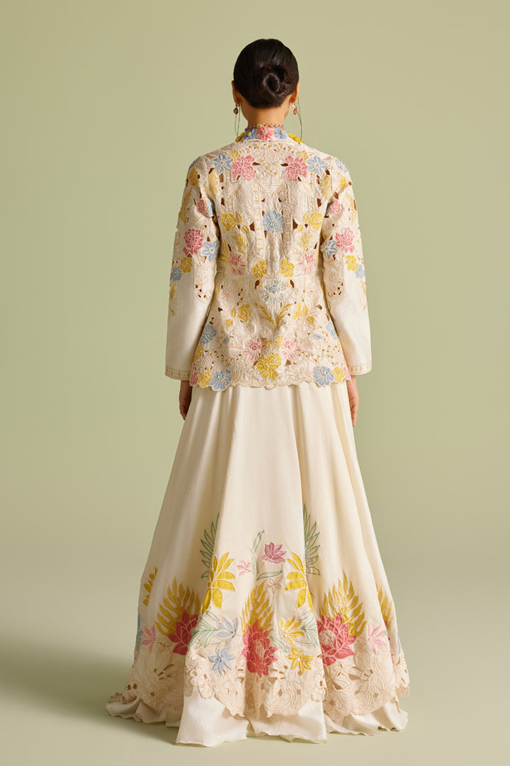 Ivory Pastel Embroiered Layered Lehenga