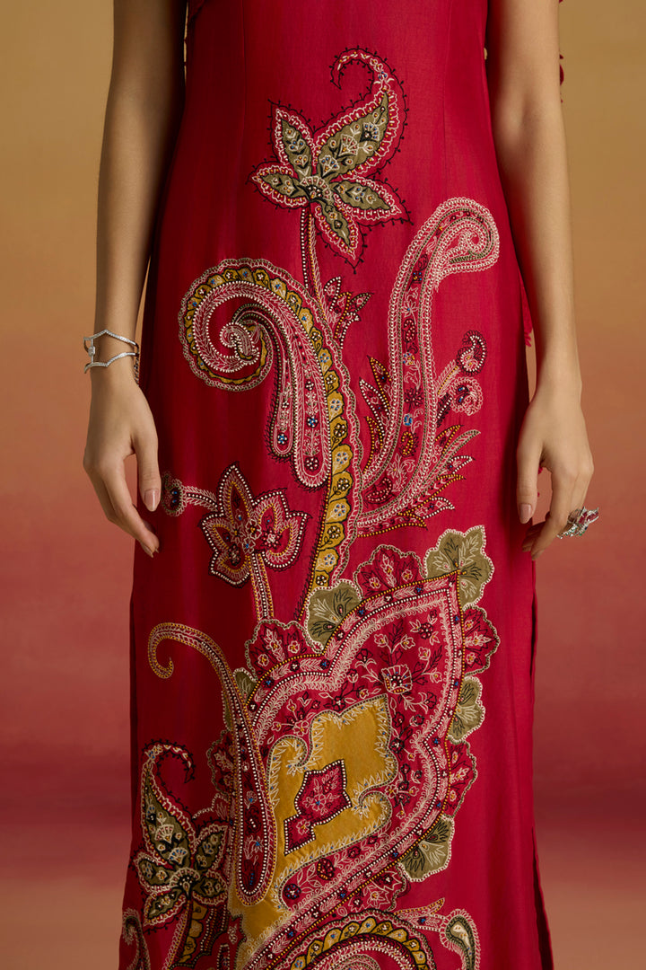 Red Drape Detail Straight Dress