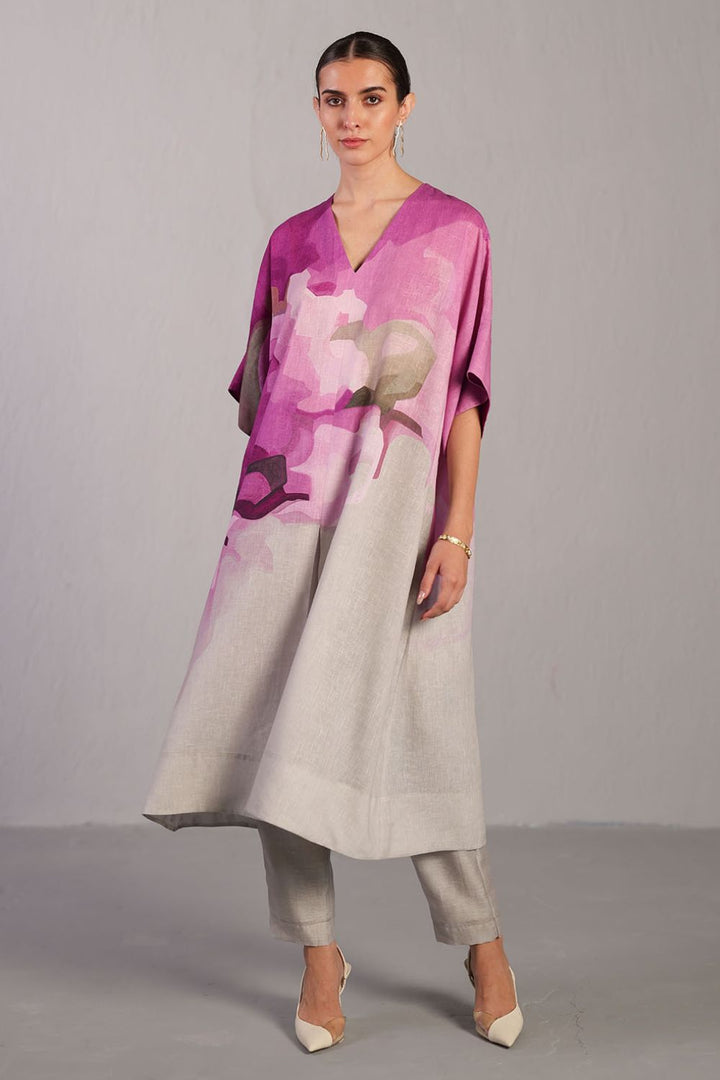 Diffuse beetroot & light grey kurta set