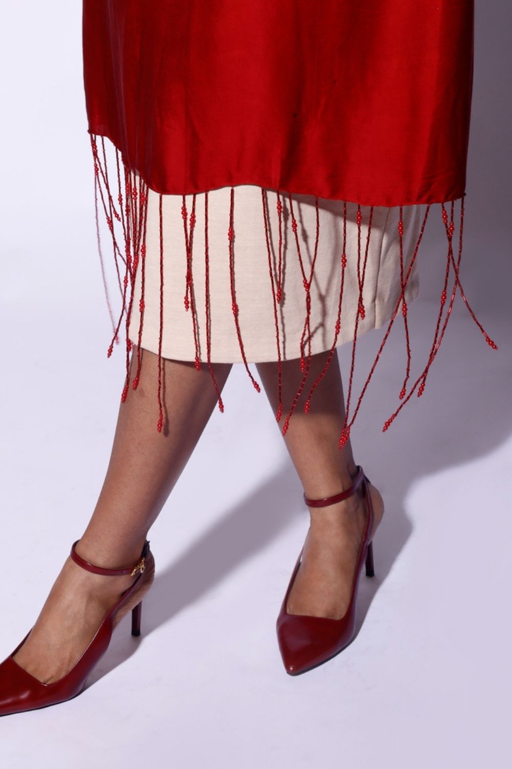 Red Circle Knit Fringed Dress