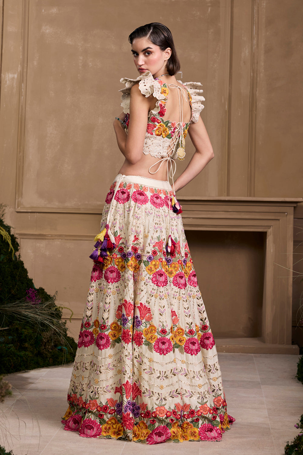 Ivory Multicoloured Florals Lehenga