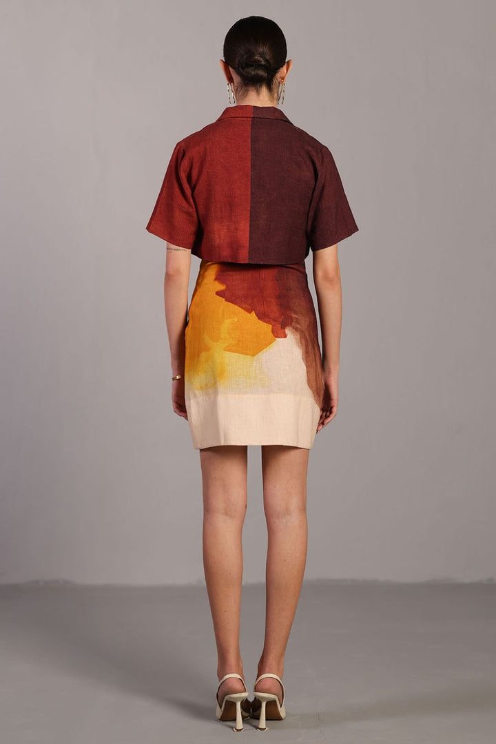 Diffuse brown & ochre short dress