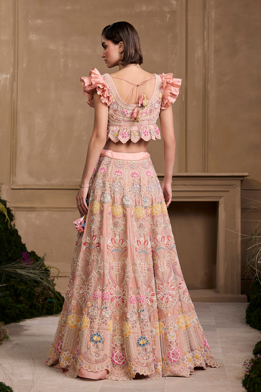 Soft Pink Contrast Embroidered Lehenga