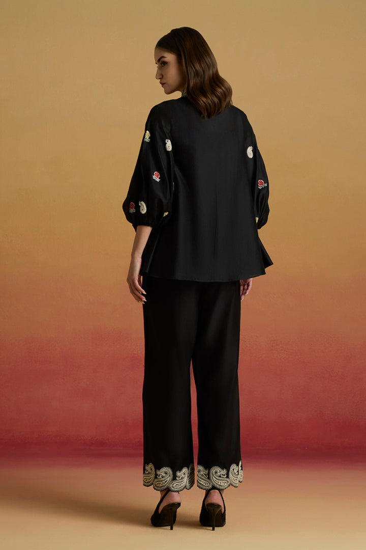 Black Contrast Paisley Pants