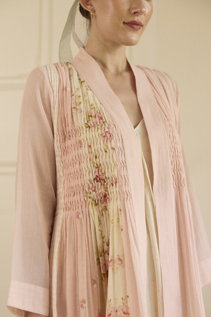Pink Overlay/ Jacket With Slip and Pants Set