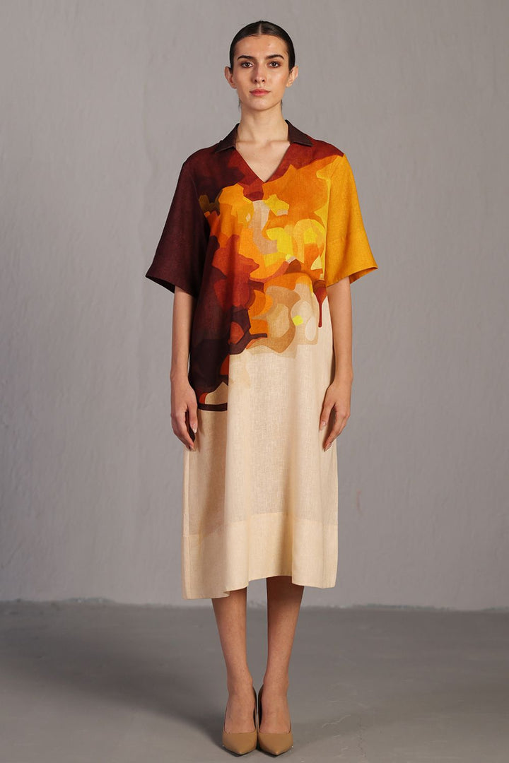 Diffuse brown & ochre long dress