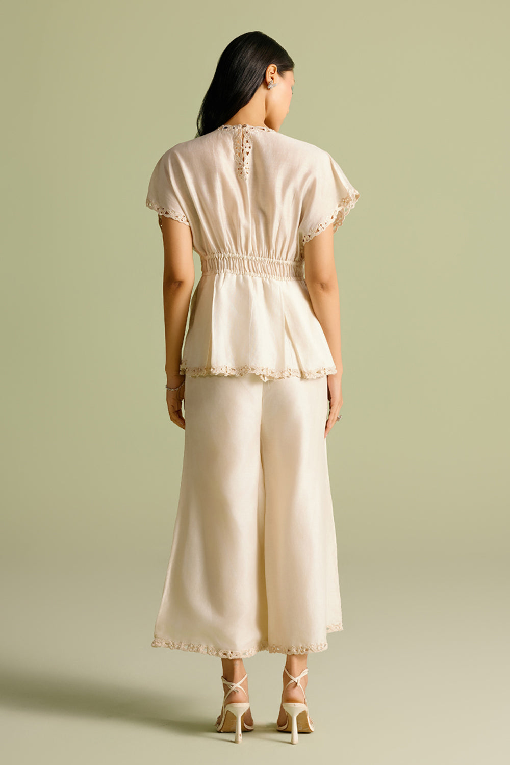 Ivory Butterfly Mosaic Pleated Top