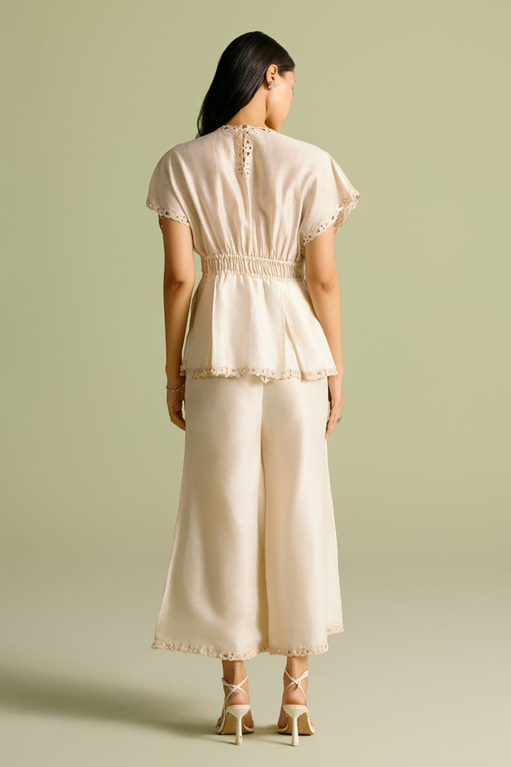 Ivory Butterfly Mosaic Pleated Top