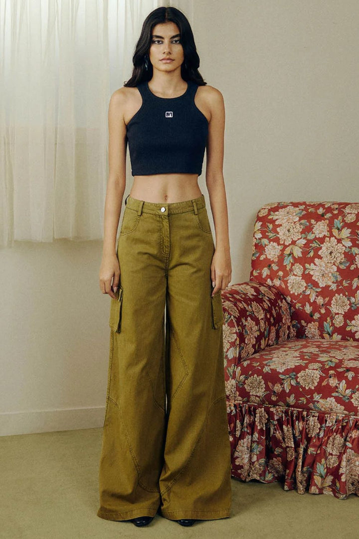 WASHED TWILL FLARED PANTS